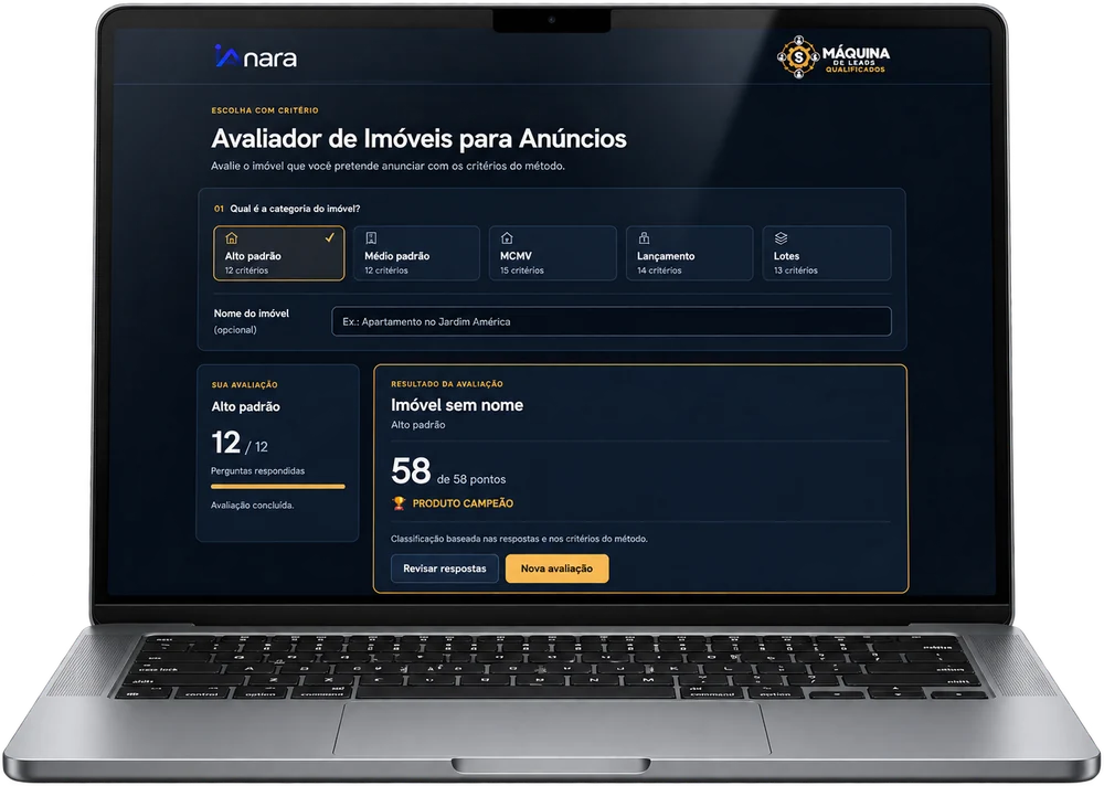 Notebook com a tela do Avaliador de Imóveis e o resultado de uma avaliação