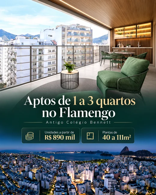 Criativo de apartamentos no Flamengo, com varanda e vista para a cidade