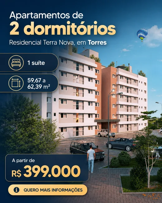 Criativo de apartamentos de dois dormitórios, com informações e chamada para o comprador