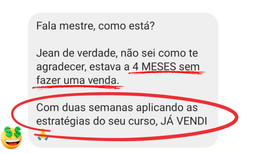 Relato de aluno: venda após duas semanas aplicando as estratégias do curso.